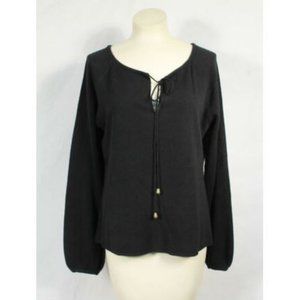 Evie black tie front boho sweater sz M